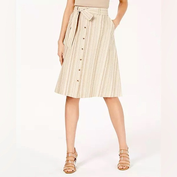 Bar III Striped Beachy Button-Front Midi Skirt, 10 - Picture 1 of 9